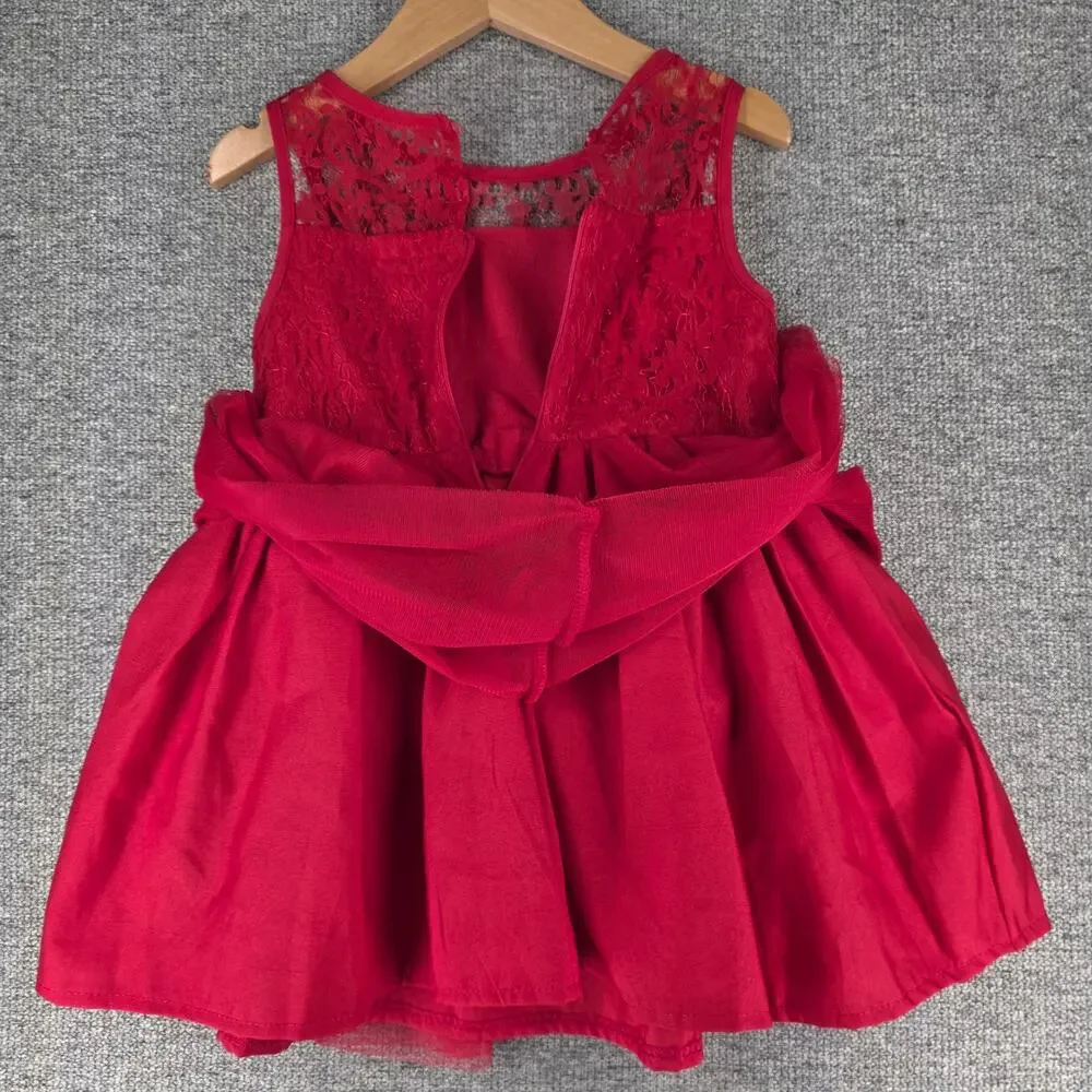 BCBG GIRLS RED LACE PARTY DRESS – TODDLER SIZE 24M – SHEER OVERLAY – CLEAN